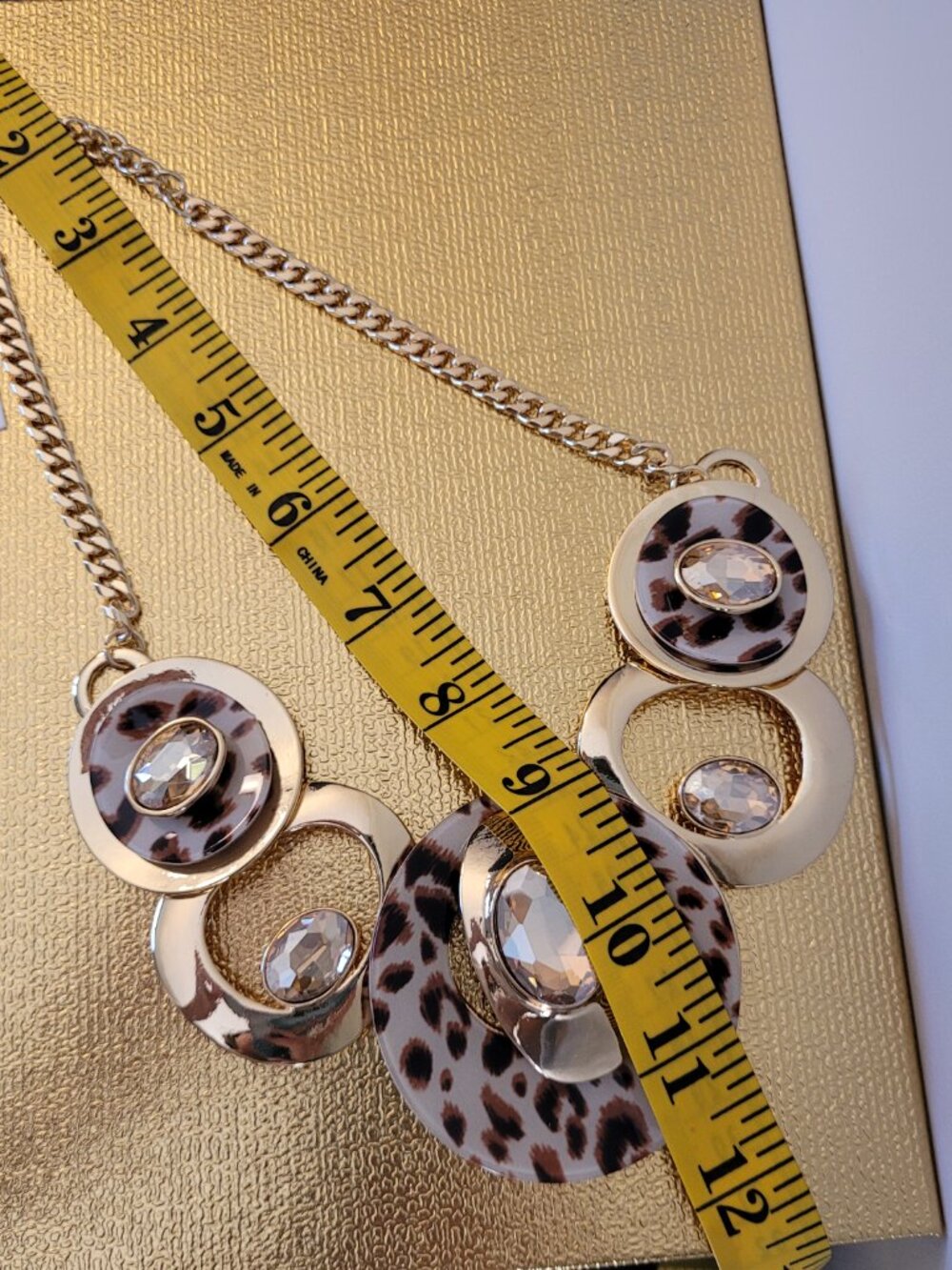 Leopard Print Statement Necklace. Gold Tone. Sparkling Crystal Accents. Natasha. - Picture 12 of 17
